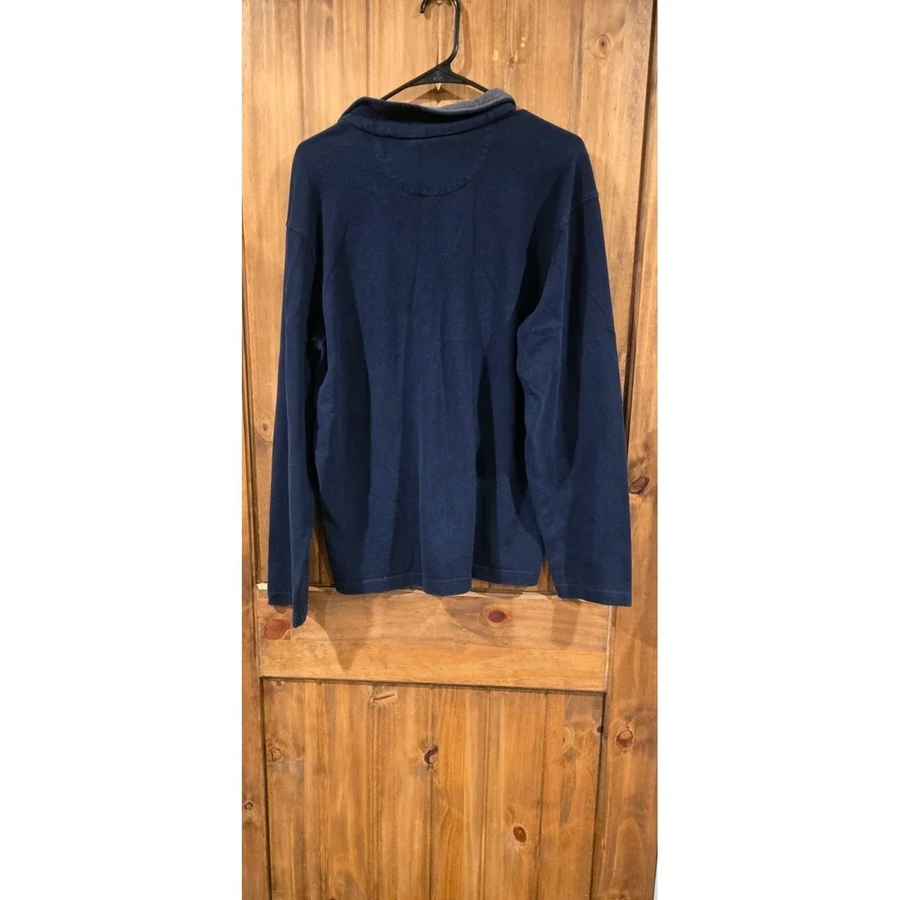 Chaps Sweater Mens Size M Navy Blue Logo Tight Knit 1/4 Zip Long Sleeve Pullover